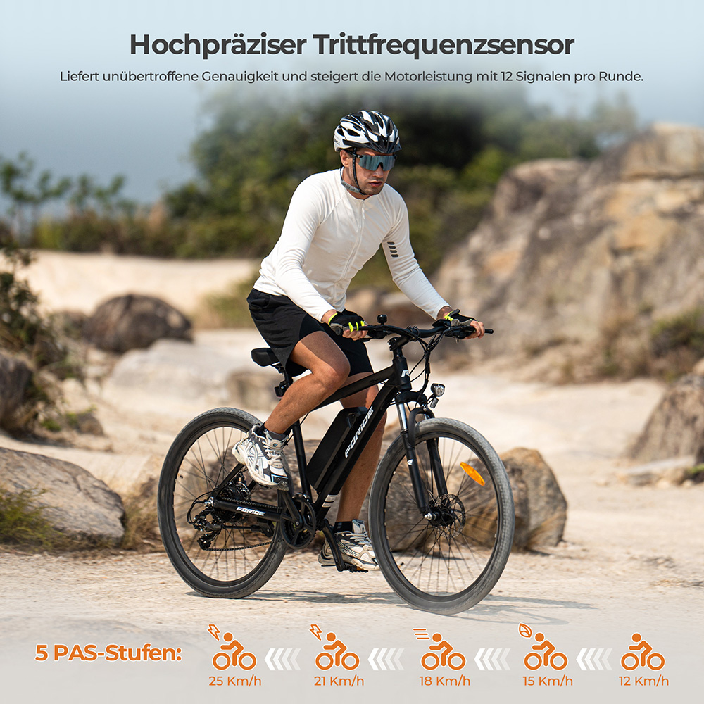 Foride Xtremer 1 V&eacute;lo &eacute;lectrique, moteur 250 W, batterie 36 V 13 Ah, pneus 27,5 pouces, vitesse maximale 25 km/h, autonomie maximale 100 km, freins &agrave; disque et freins &agrave; main, suspension avec blocage, transmission Shimano 21 vitesses