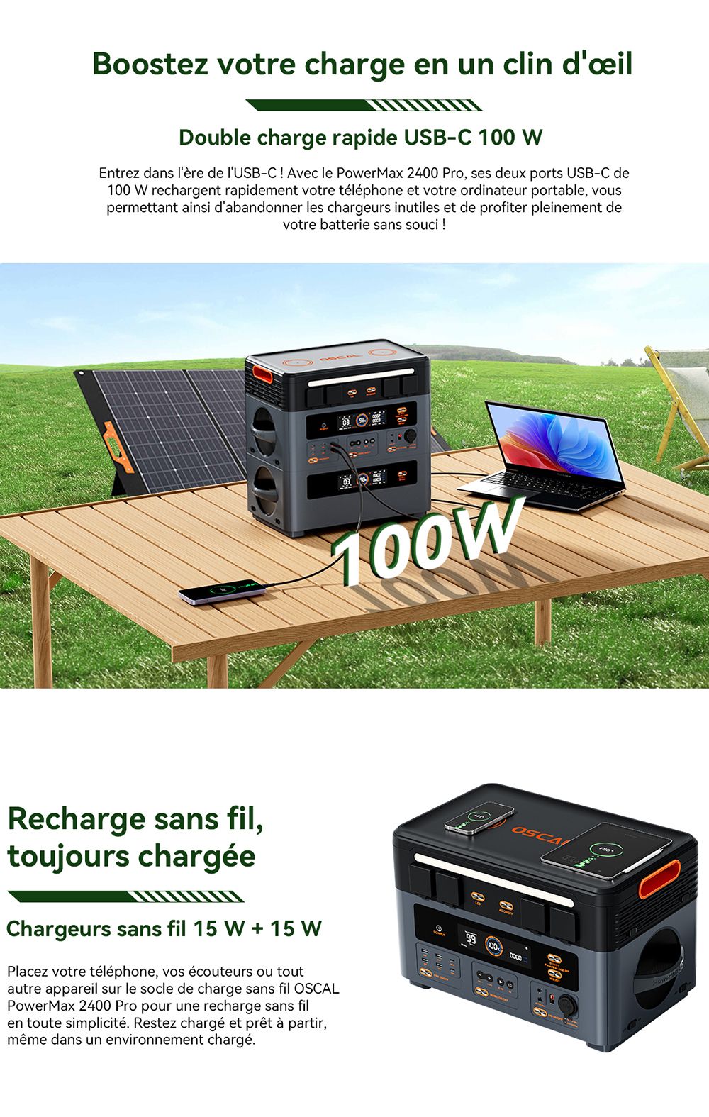 Blackview Oscal PowerMax 2400 Pro Station d'&Eacute;nergie, 2016Wh 2400W, LiFePO4 3500+ Cycles, Charge 1.2h, App Smart