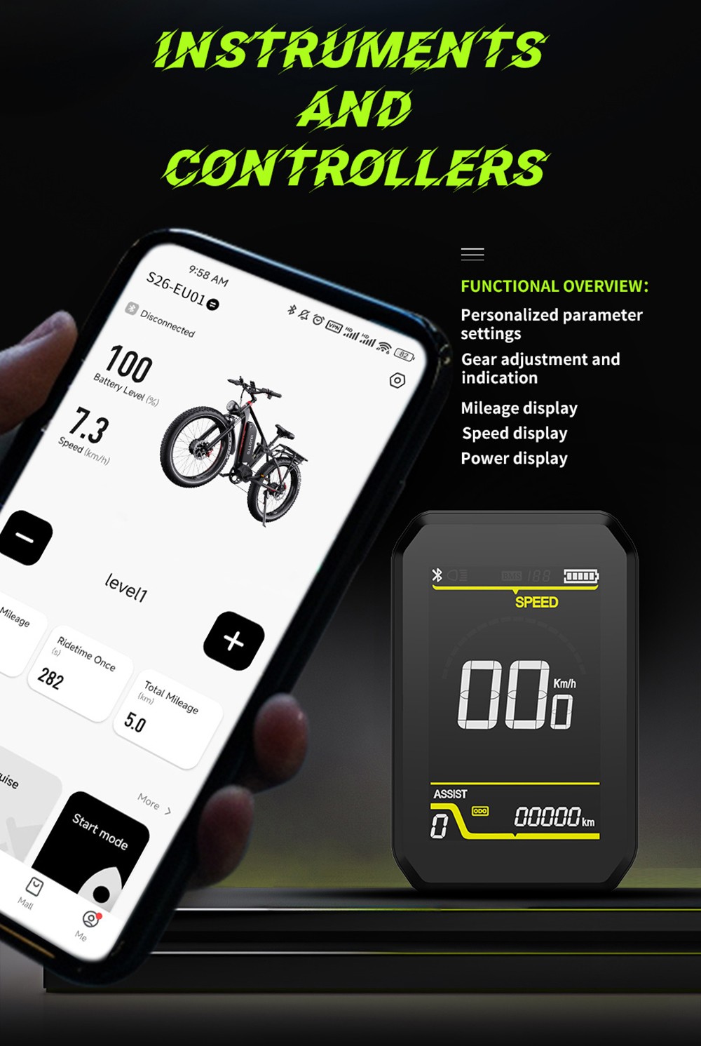 DUOTTS S26 Elektrofahrrad, 750 W*2 Motor, 50 km/h Höchstgeschwindigkeit, 26*4,0 Zoll aufblasbare Reifen, 48 V 19,2 Ah LG Akku, 120 km Reichweite