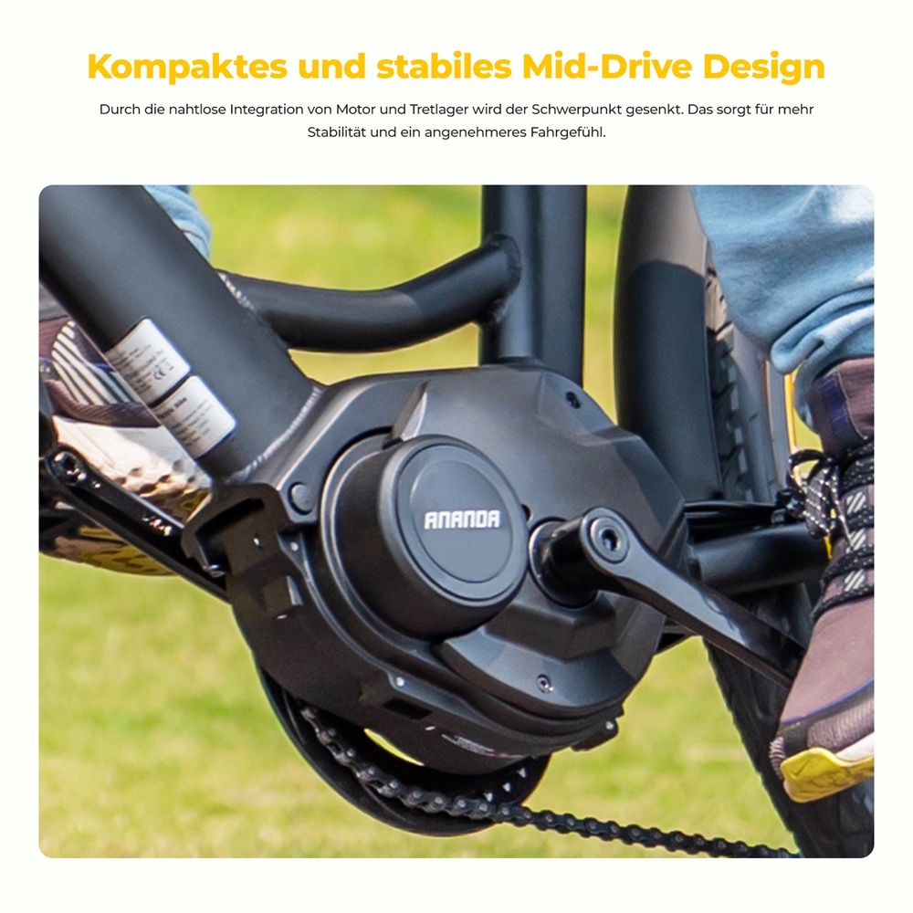Eleglide C2 Elektrofahrrad, 250-W-Mittelmotor, 36-V-13-Ah-Akku, 26-Zoll-Reifen, 25 km/h H&ouml;chstgeschwindigkeit, 100 km Reichweite, hydraulische Scheibenbremse, Federung mit Sperre, Shimano 7-Gang