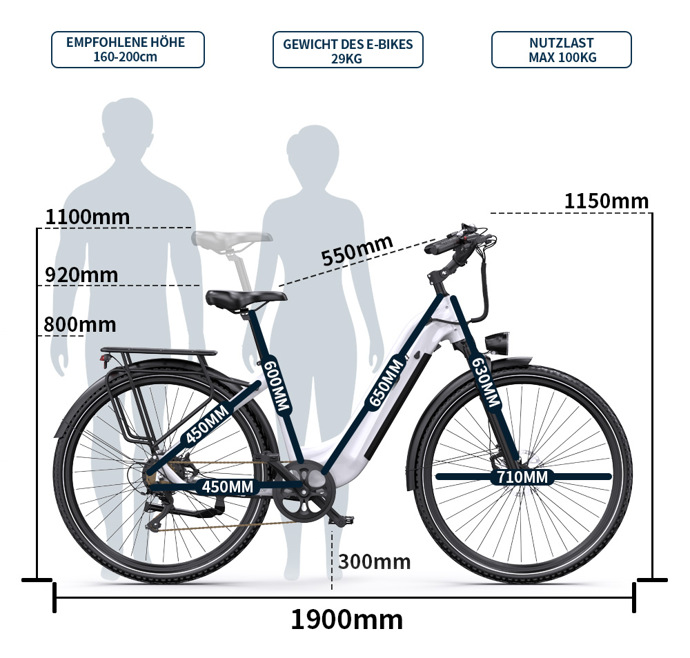 ONESPORT OT05 Pro Elektrofahrrad, 250-W-Motor, 36-V-22,5-Ah-Akku, 700 x 50C-Reifen, 25 km/h H&ouml;chstgeschwindigkeit, 140 km Reichweite, hydraulische Scheibenbremsen, Vorderradgabel mit Federung, Shimano 7-Gang-Schaltung &ndash; Wei&szlig;