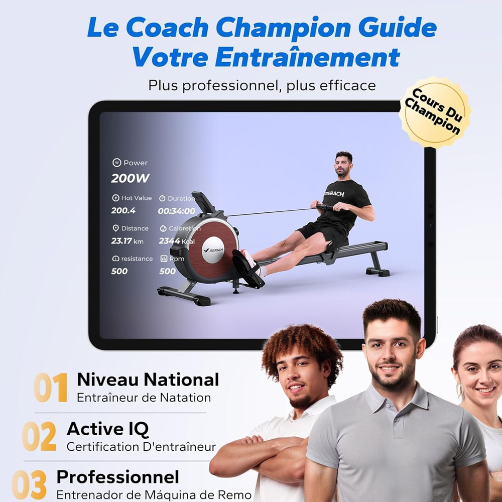 MERACH Q1S Rameur Magn&eacute;tique, 16 Niveaux R&eacute;sistance, 160kg Capacit&eacute;, Double Rail, LCD, Compatible App, R&eacute;glage Manuel, Noir