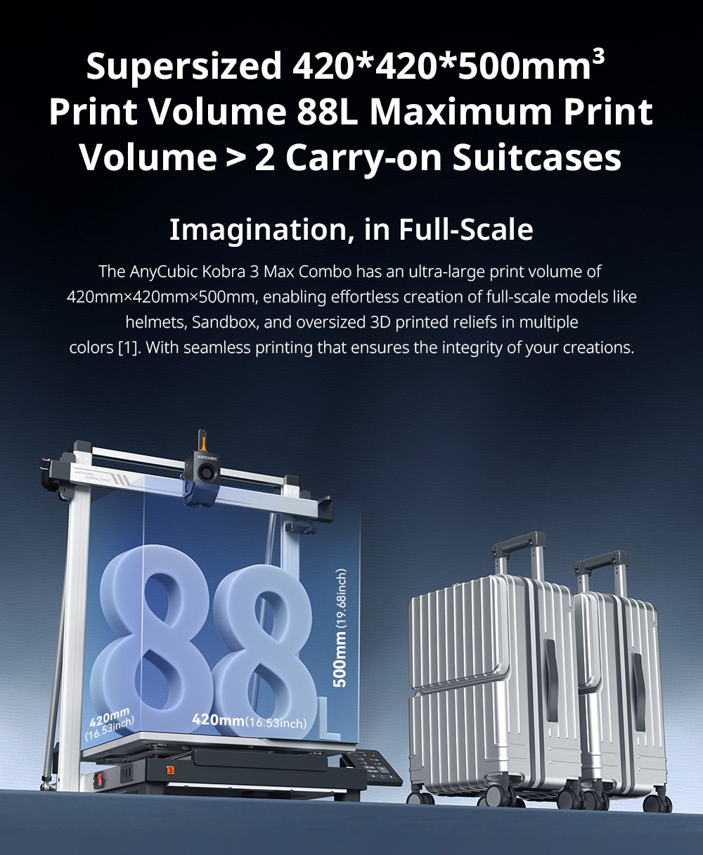 Anycubic Kobra 3 Max 3D Printer, 600mm/s High-Speed, Auto-Leveling, Up to 8-Color Printing with ACE Pro, 420*420*500mm