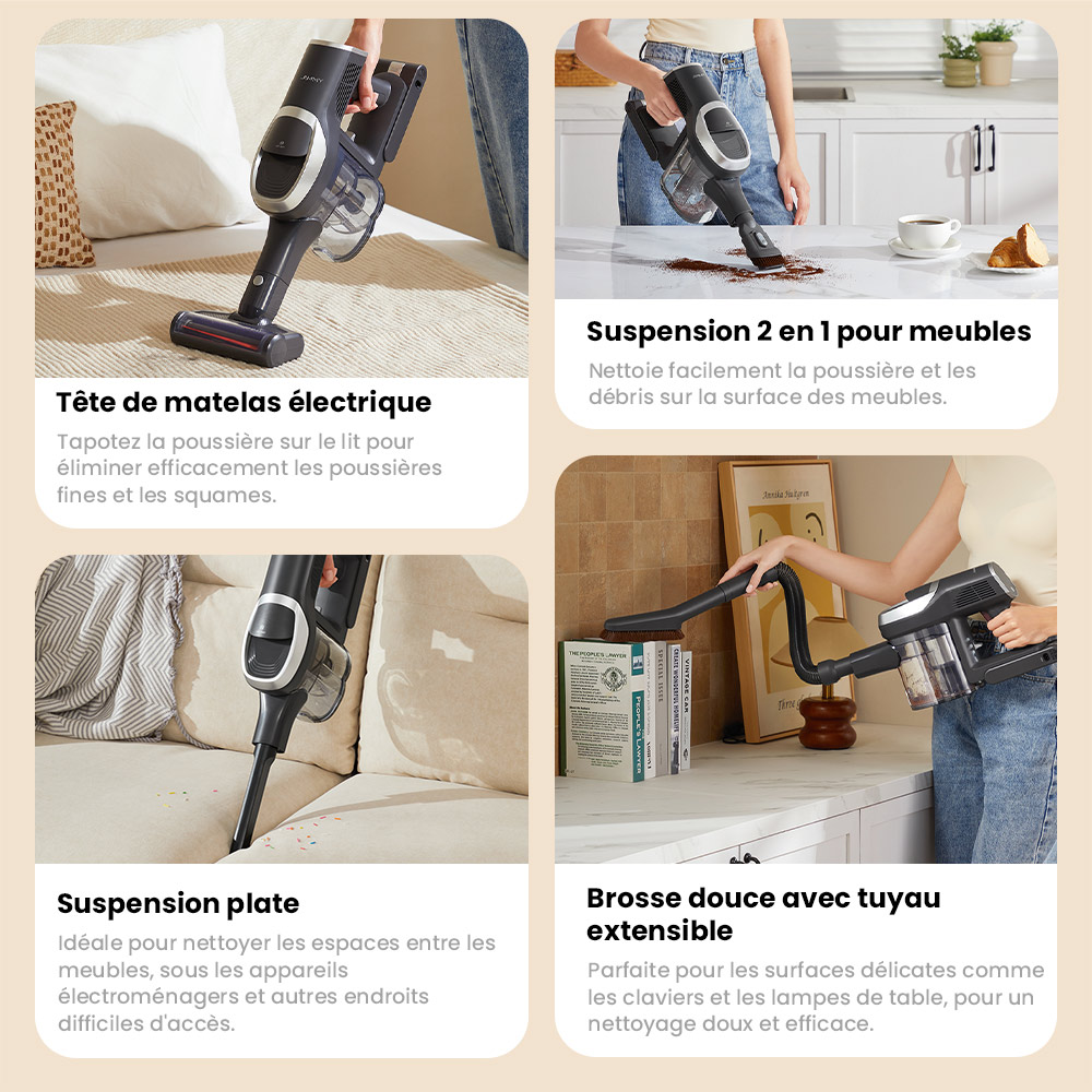 JIMMY JV9 Pro Aqua Aspirateur sans fil, 160AW puissance d&rsquo;aspiration, autonomie 45min, filtre HEPA, r&eacute;servoir &agrave; poussi&egrave;re 0,6L, r&eacute;servoir d&rsquo;eau 500ml, &eacute;cran LED, gris