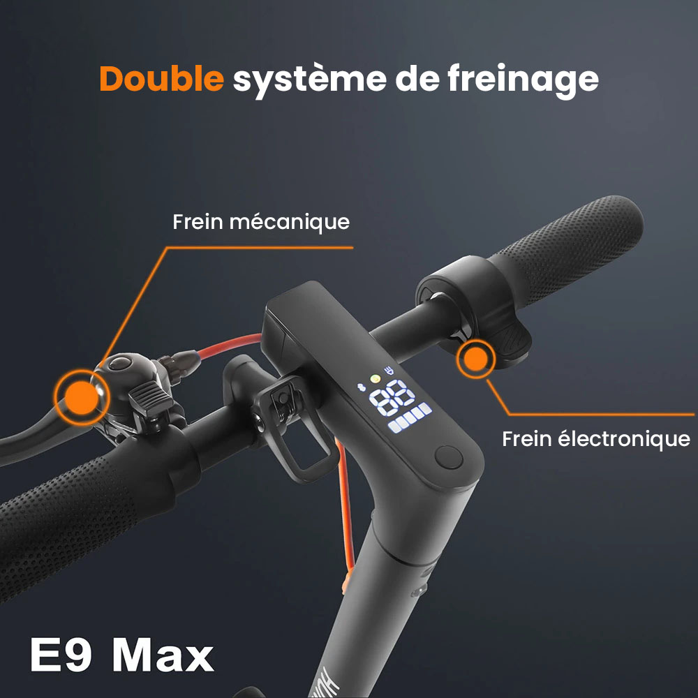 Trottinette &eacute;lectrique HONEY WHALE E9 MAX, moteur 500 W, batterie 36 V 10 Ah, pneu 10 pouces, vitesse maximale 20 km/h, autonomie 35-40 km, frein m&eacute;canique et frein &eacute;lectronique, certification ABE