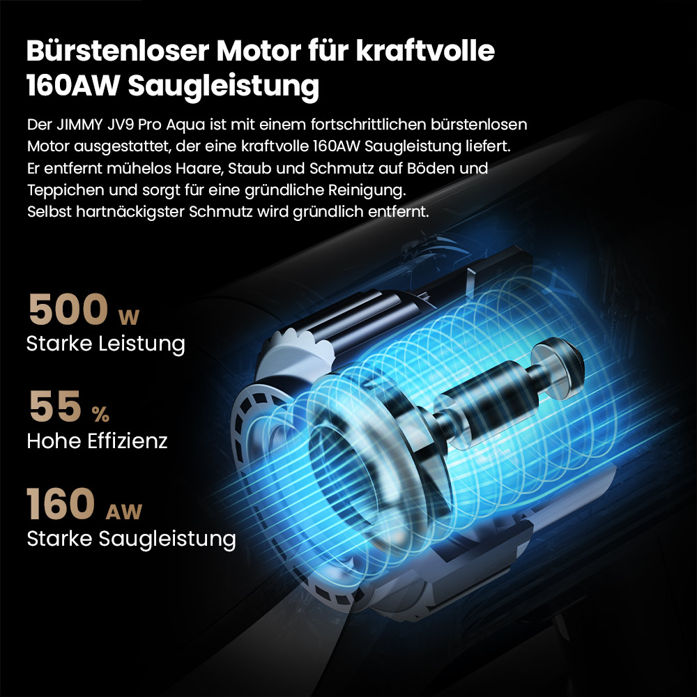 JIMMY JV9 Pro Aqua Staubsauger, kabellos, 160AW starke Saugleistung, 45min Laufzeit, HEPA-Filter, 0,6L Staubbeh&auml;lter, 500ml Wassertank, LED-Display, grau