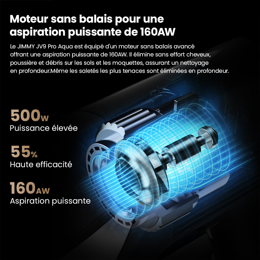 JIMMY JV9 Pro Aqua Aspirateur sans fil, 160AW puissance d&rsquo;aspiration, autonomie 45min, filtre HEPA, r&eacute;servoir &agrave; poussi&egrave;re 0,6L, r&eacute;servoir d&rsquo;eau 500ml, &eacute;cran LED, gris