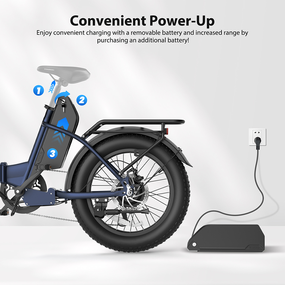 Touroll S2 Electric Bike, 650W Max Power, 48V 15Ah Battery, 20*4.0 inch Tire, 25km/h Max Speed, 150km Max Range, Mechanical Disc Brake & E-Brake, Mechanical Shock Absorber, Shimano 7-speed