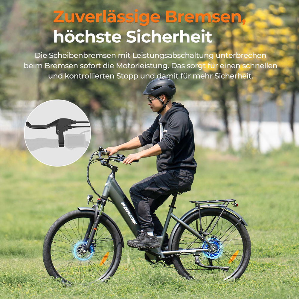 Foride Roamer 1 Step-Thru-Elektrofahrrad, 250-W-Motor, 36-V-13-Ah-Akku, 27,5-Zoll-Reifen, 25 km/h H&ouml;chstgeschwindigkeit, 100 km maximale Reichweite, Scheibenbremse, Federung mit Sperre, Shimano 7-Gang-Schaltung &ndash; Gr&uuml;n