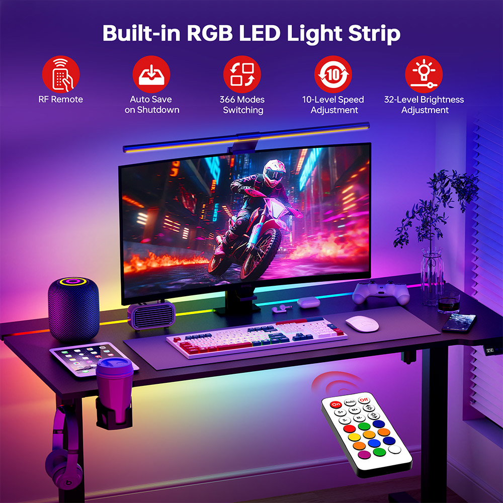 ACGAM JSD5-A1-02 Height Adjustable Electric Desk with RGB LED Light Strip