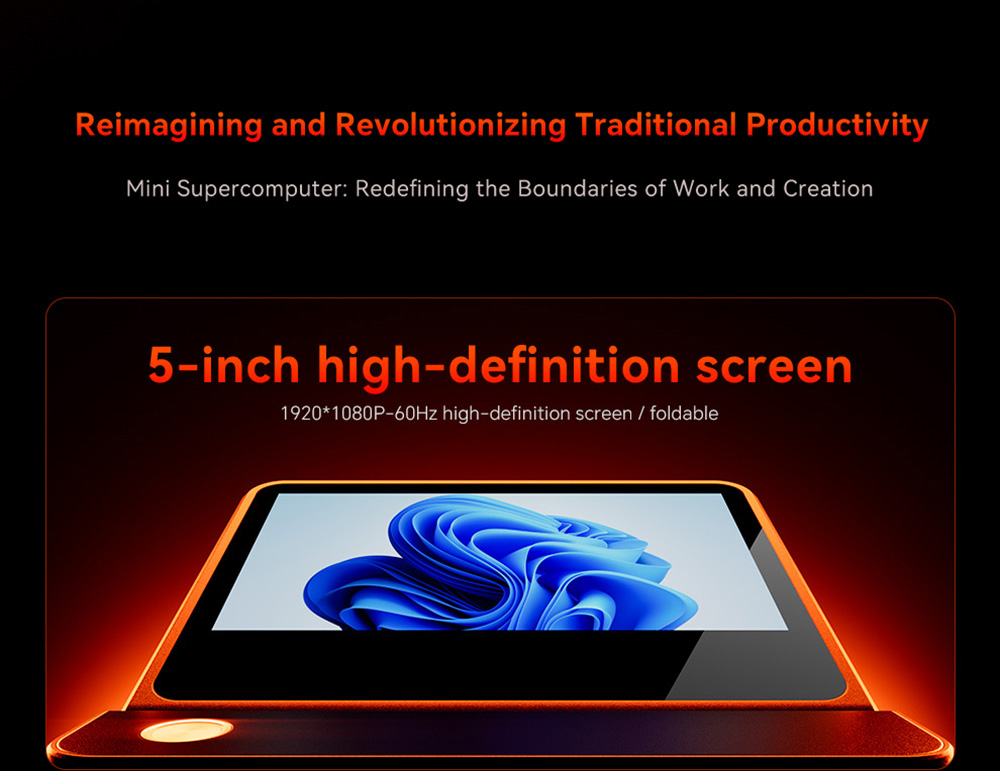 AOOSTAR G-FLIP Mini PC, 5 inch 1920*1080 60Hz Screen, AMD Ryzen Al 9 HX 370 12 Core Max 5.1GHz, 64GB DDR5 RAM 2TB SSD, 2*USB4+HDMI 4K 240Hz Triple Display, WiFi 7, 2*2.5G RJ45, 2*USB3.2, 2*USB2.0, 1*OCuLink, 1*Audio, Fingerprint Unlocking - UK Plug