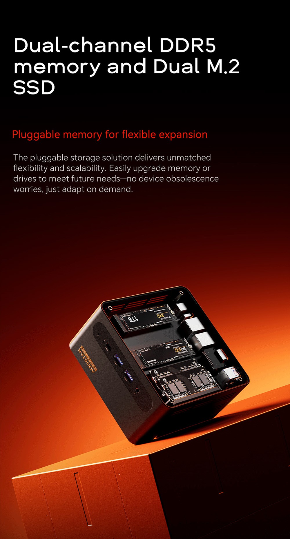 AOOSTAR G-FLIP Mini PC, 5 inch 1920*1080 60Hz Screen, AMD Ryzen Al 9 HX 370 12 Core Max 5.1GHz, 64GB DDR5 RAM 2TB SSD, 2*USB4+HDMI 4K 240Hz Triple Display, WiFi 7, 2*2.5G RJ45, 2*USB3.2, 2*USB2.0, 1*OCuLink, 1*Audio, Fingerprint Unlocking - UK Plug