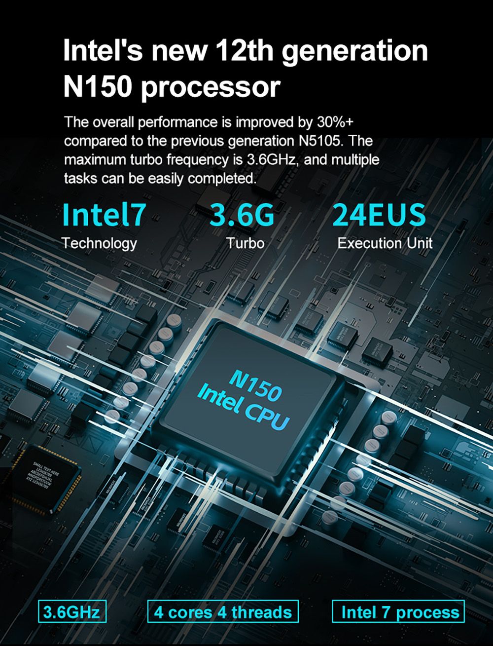 AOOSTAR N-BOXZ Mini PC, Intel N150 4 Core Max 3.6GHz, 16GB RAM 1TB SSD, 2*HDMI + Type-C Triple Display, 2.4G/5G WiFi Bluetooth 4.2, USB3.2*2, USB2.0*2, RJ45*1, Headset*1, TF Card Slot*1 - EU Plug