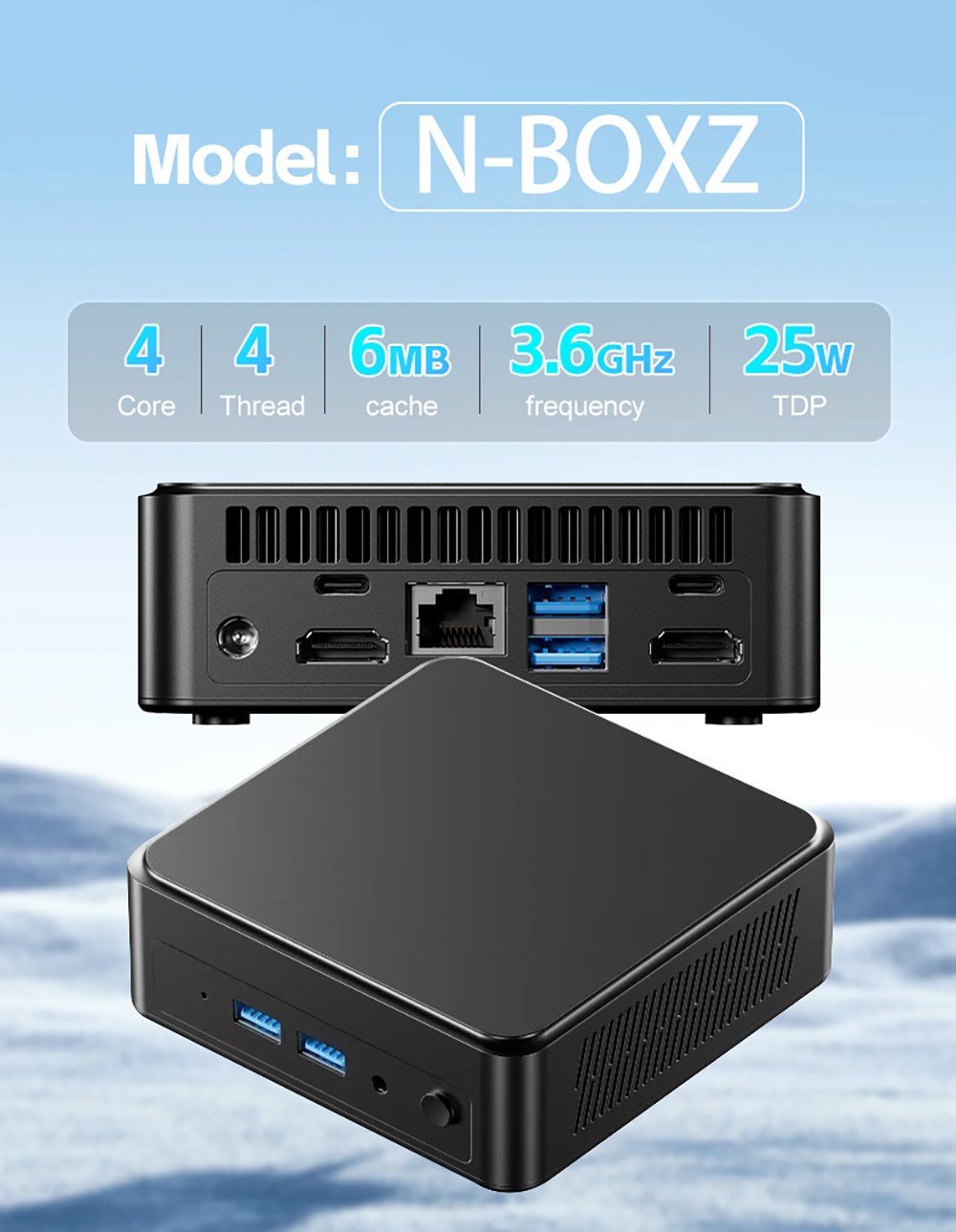 AOOSTAR N-BOXZ Mini PC, Intel N150 4 Core Max 3.6GHz, 8GB RAM 512GB SSD, 2*HDMI + Type-C Triple Display, 2.4G/5G WiFi Bluetooth 4.2, USB3.2*2, USB2.0*2, RJ45*1, Headset*1, TF Card Slot*1 - EU Plug
