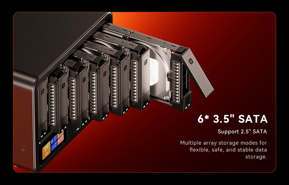 AOOSTAR WTR MAX 11 Bays NAS Mini PC with Secondary Screen, AMD R7 Pro 8845HS 8 Cores Max 5.1GHz, 32GB DDR5 RAM 1TB SSD,  HDMI+DP+USB4 Triple Display, 2*2.5G LAN, 2* INTEL X710 10G LAN, 3*USB3.2, 1*Oculink, 1*SD Card, 1*Type-C, 1*Audio - EU Plug