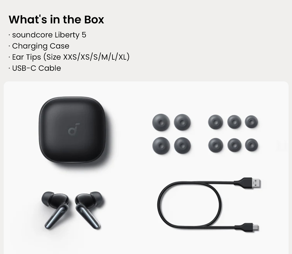 Anker Soundcore Liberty 5 ANC Earbuds, Dolby Audio, 2x Stronger Voice Reduction, Adaptive ANC 3.0, Up to 48 Hours Playtime - Black