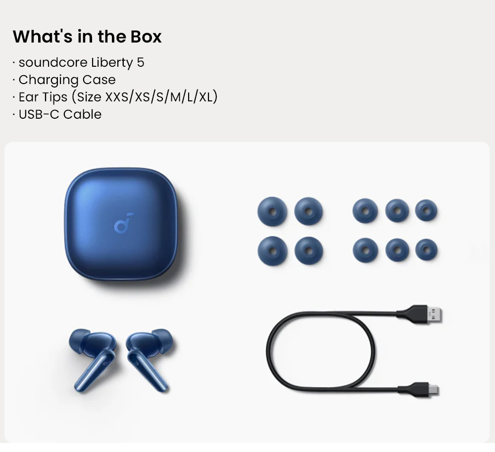 Anker Soundcore Liberty 5 ANC Earbuds, Dolby Audio, 2x Stronger Voice Reduction, Adaptive ANC 3.0, Up to 48 Hours Playtime - Blue