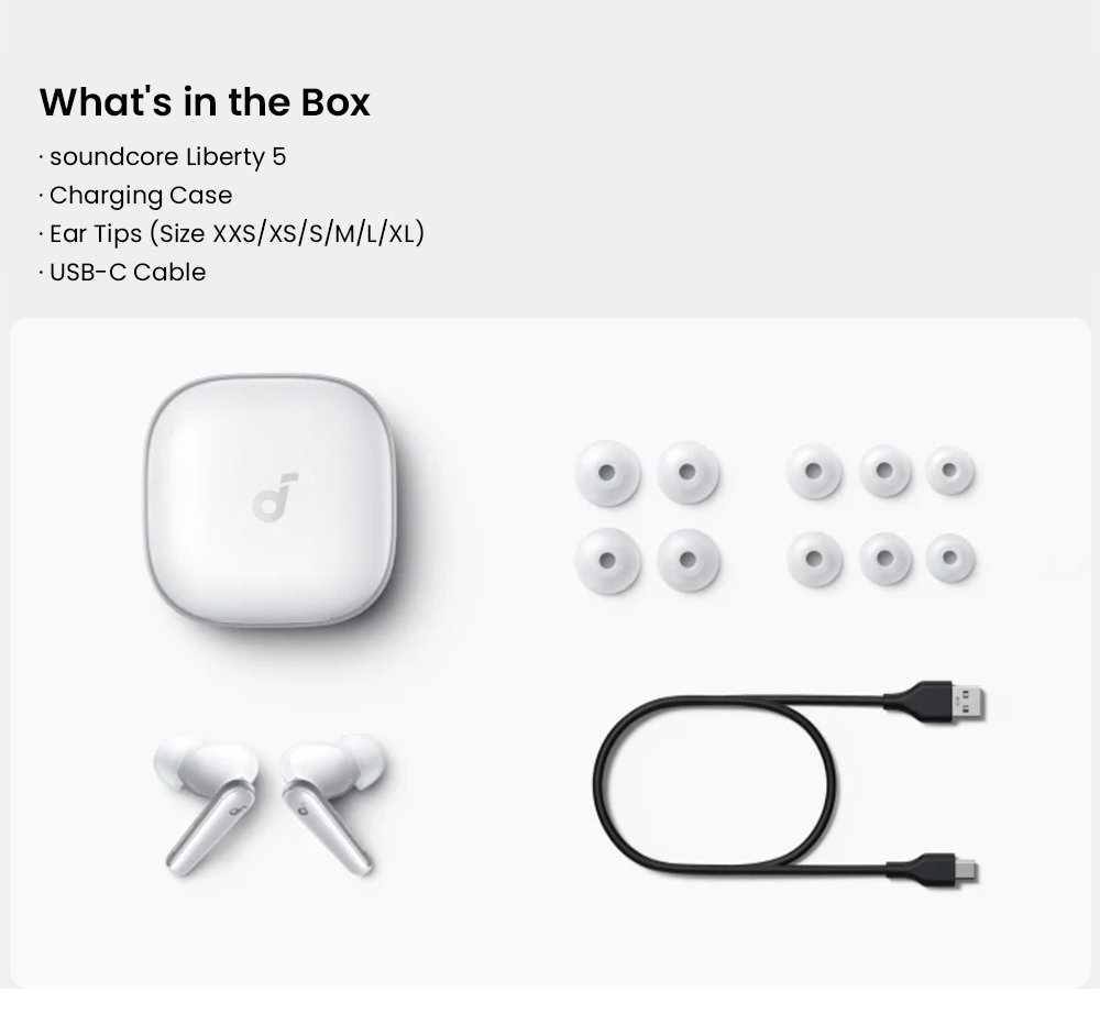 Anker Soundcore Liberty 5 ANC Earbuds, Dolby Audio, 2x Stronger Voice Reduction, Adaptive ANC 3.0, Up to 48 Hours Playtime - White