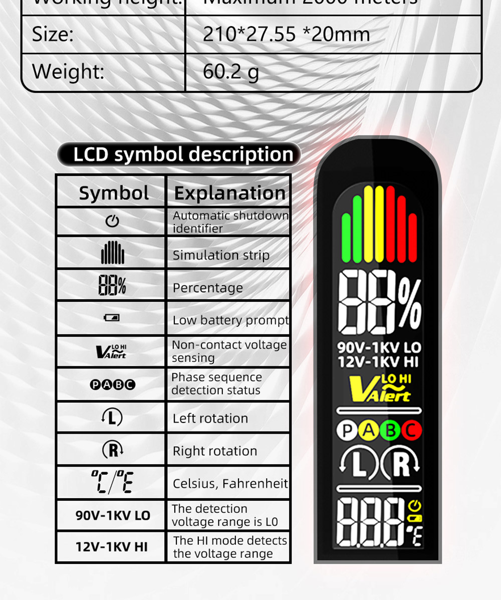 BSIDE AVX1 2-in-1 Phase Tester & NCV Detector, LCD Color Screen, Temp Display, USB Rechargeable 400mAh
