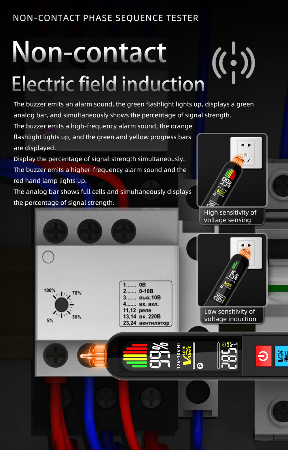 BSIDE AVX1 2-in-1 Phase Tester & NCV Detector, LCD Color Screen, Temp Display, USB Rechargeable 400mAh