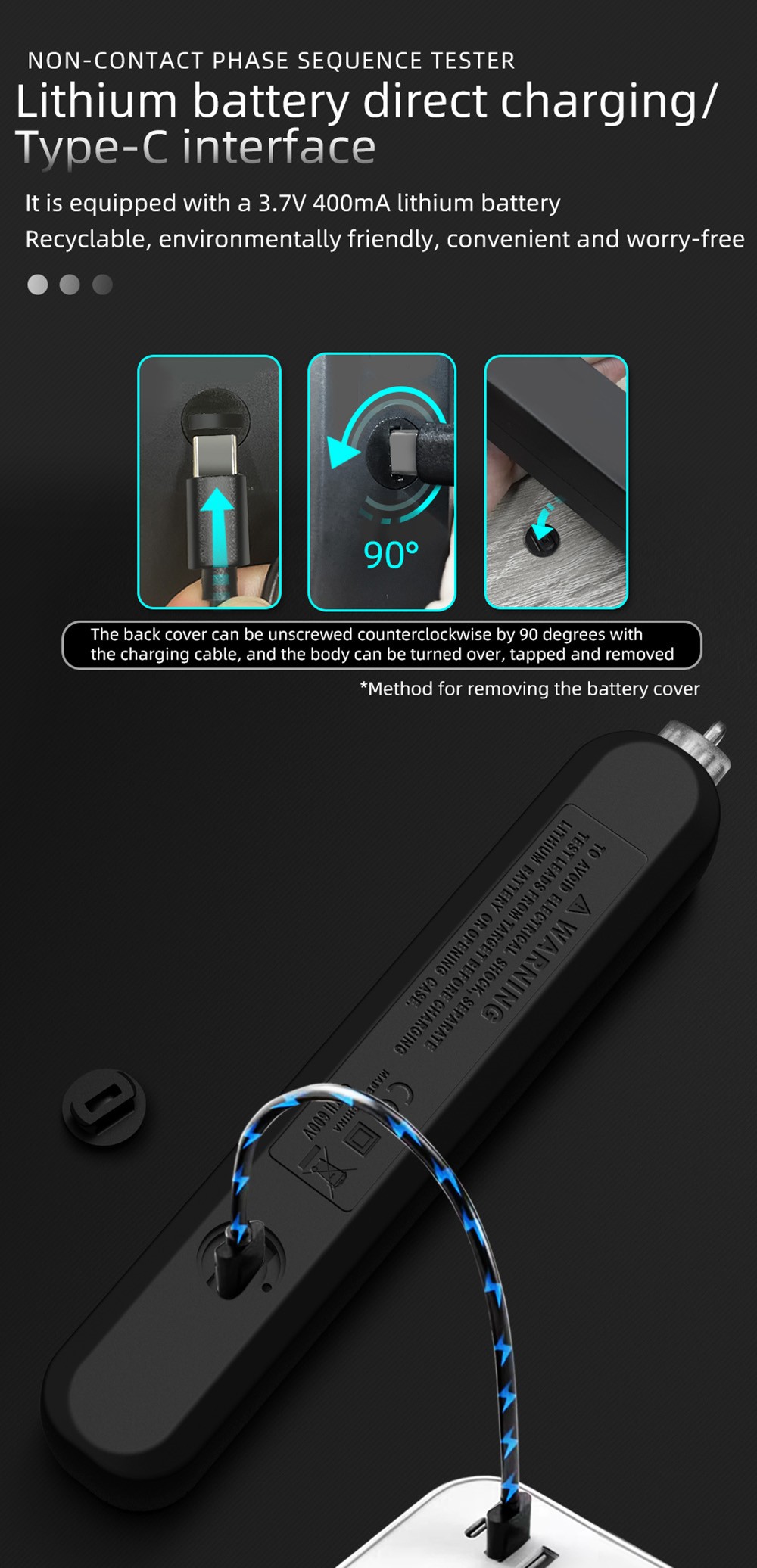 BSIDE AVX1 2-in-1 Phase Tester & NCV Detector, LCD Color Screen, Temp Display, USB Rechargeable 400mAh