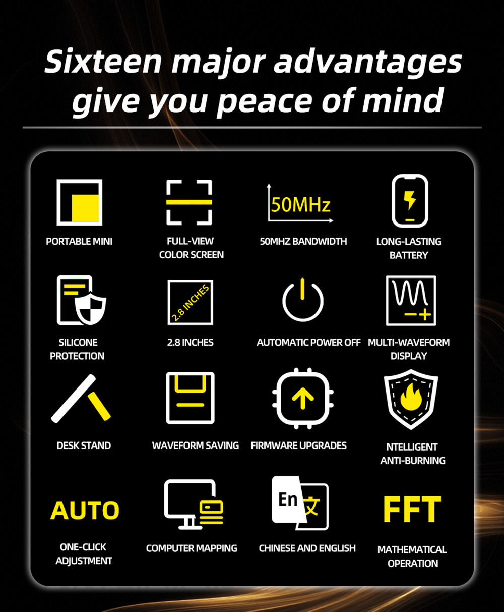 BSIDE OT4 Mini Oscilloscope, 50MHz 200MSa/s, 2.8-inch Color Screen, Signal Generator