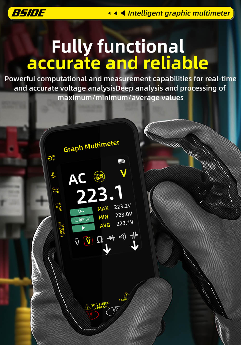 BSIDE S500 Graph Multimeter, 3.2-inch Color Screen, 320*240 Resolution, True RMS 20000 Counts, Auto-Ranging, 1200mAh Battery, Voltage Current Tester