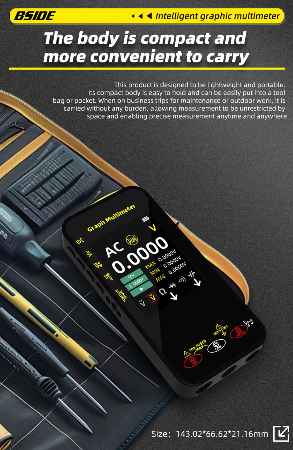 BSIDE S500 Graph Multimeter, 3.2-inch Color Screen, 320*240 Resolution, True RMS 20000 Counts, Auto-Ranging, 1200mAh Battery, Voltage Current Tester