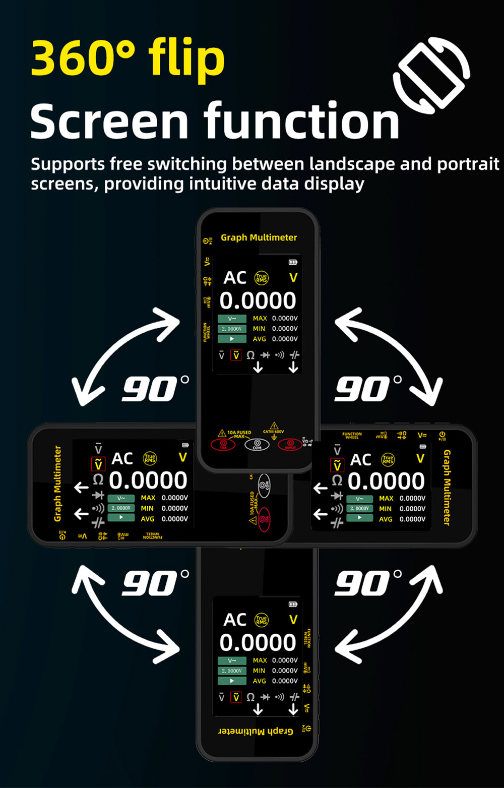 BSIDE S500 Graph Multimeter, 3.2-inch Color Screen, 320*240 Resolution, True RMS 20000 Counts, Auto-Ranging, 1200mAh Battery, Voltage Current Tester