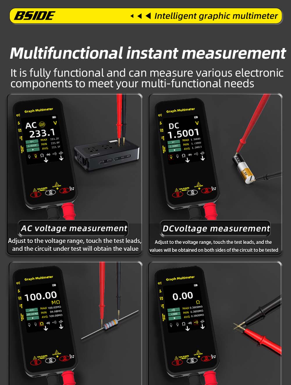 BSIDE S500 Graph Multimeter, 3.2-inch Color Screen, 320*240 Resolution, True RMS 20000 Counts, Auto-Ranging, 1200mAh Battery, Voltage Current Tester