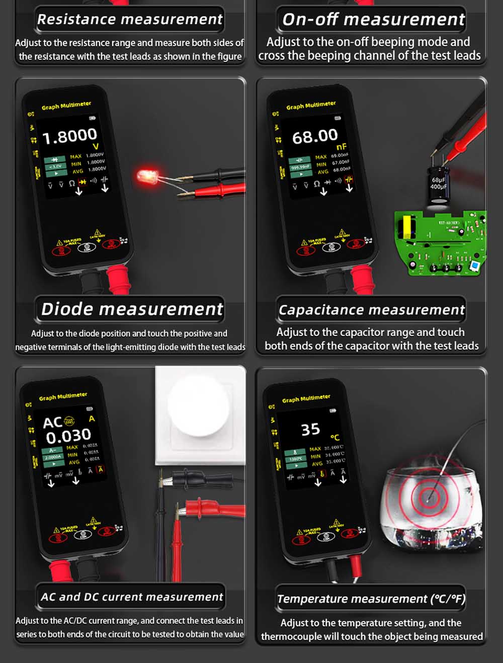 BSIDE S500 Graph Multimeter, 3.2-inch Color Screen, 320*240 Resolution, True RMS 20000 Counts, Auto-Ranging, 1200mAh Battery, Voltage Current Tester