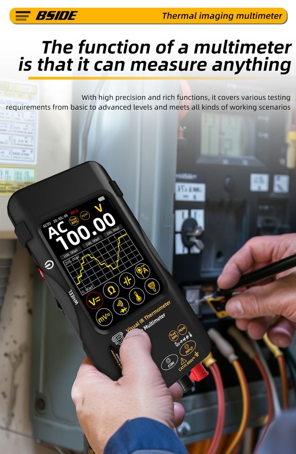 BSIDE SH9 Thermal Imager Multimeter, 320×428 IR Camera, 3.98-inch Touchscreen, Rechargeable 2500mAh Battery, with Rogowski Coil