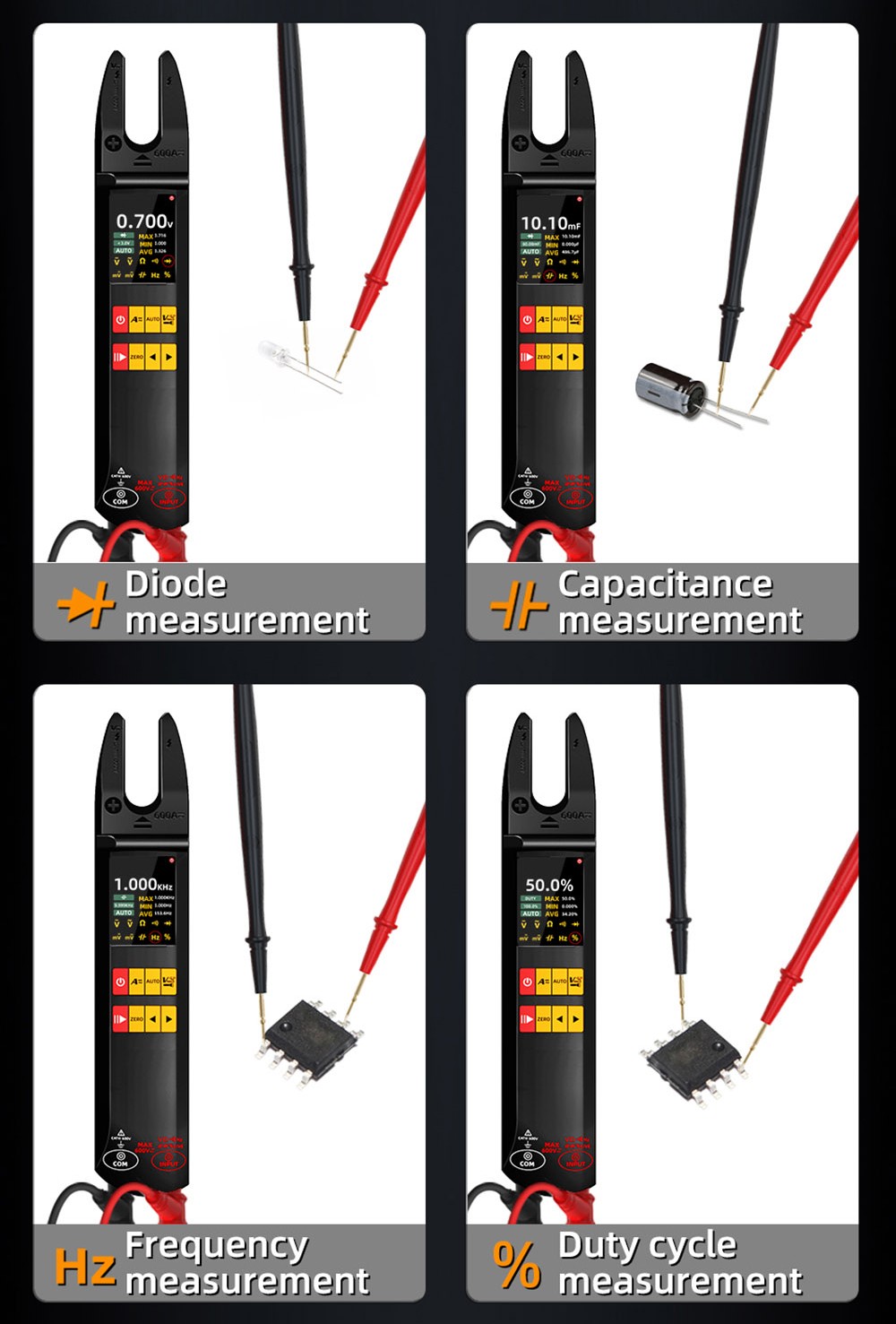 BSIDE U5 U-Shaped Clamp Meter, 600A DC AC Current Tester, True RMS, Auto-Ranging, TFT Color Screen, NCV/Zero-Live Wire, USB Rechargeable, 1200mAh Multimeter