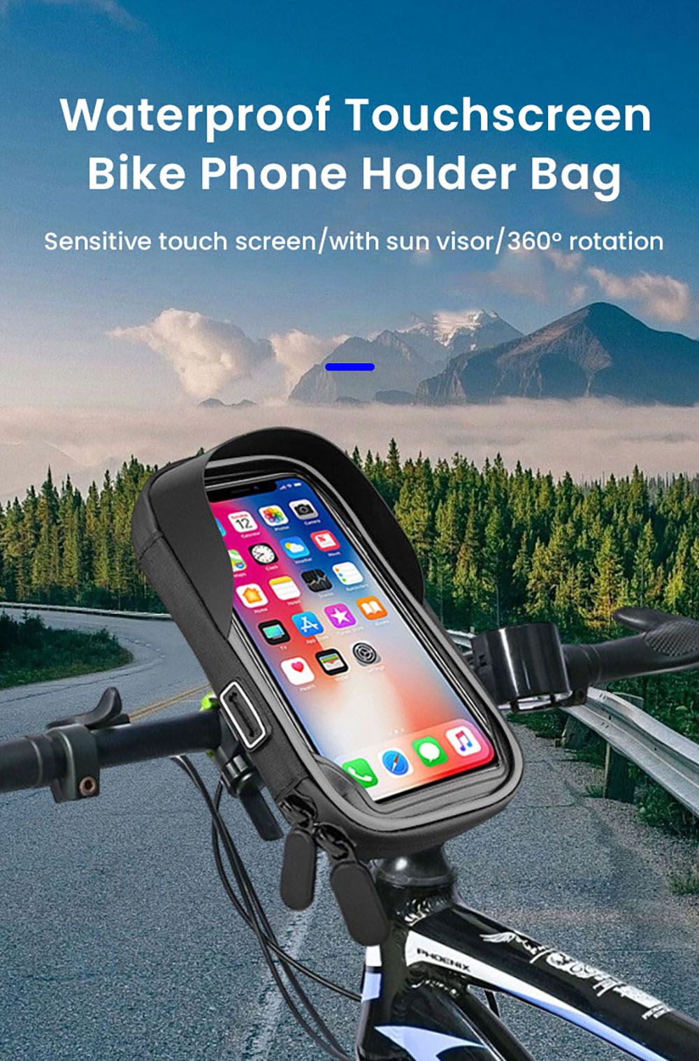 Bike Phone Front Frame Bag Waterproof Bicycle Phone Mount Bag, Fits Phones Under 7 inch