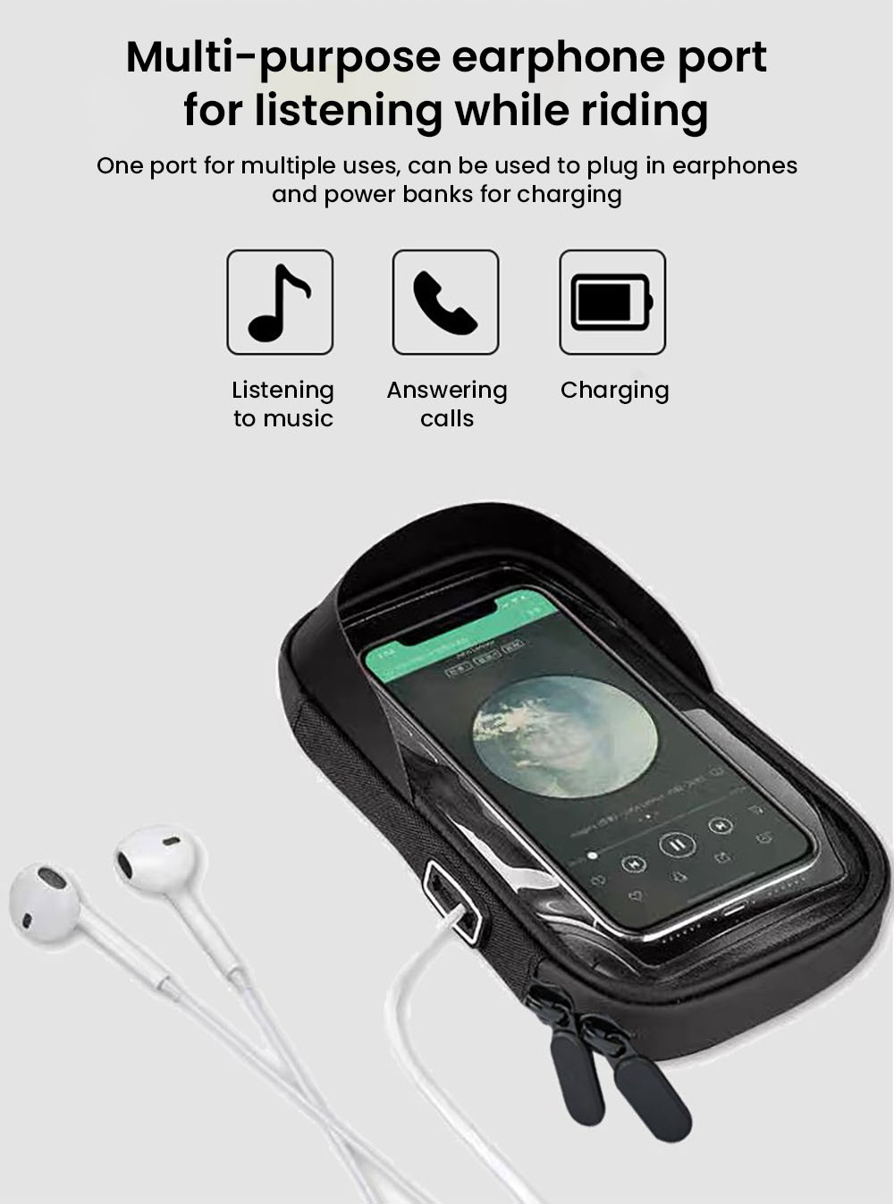 Bike Phone Front Frame Bag Waterproof Bicycle Phone Mount Bag, Fits Phones Under 7 inch