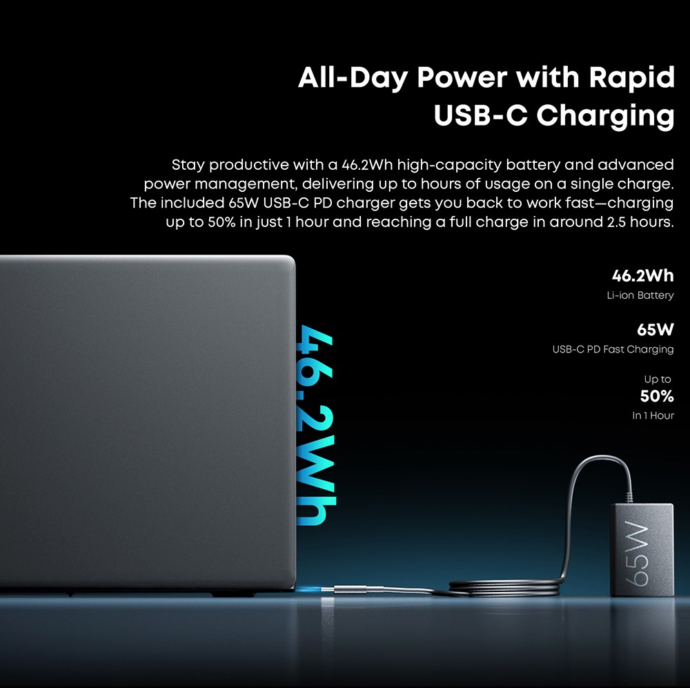 CHUWI CoreBook X Laptop, 14-palcový displej 2160*1440, AMD Ryzen 5 7430U 6 jadier max. 4,3 GHz, 16 GB RAM 512 SSD, WiFi 6 Bluetooth 5.2, batéria 4000 mAh, podsvietená klávesnica, 1*plnohodnotný Type-C, 2*USB3.0, 1*HDMI 1.4, 1*Slot na kartu TF, 1*Slúchadlový konektor