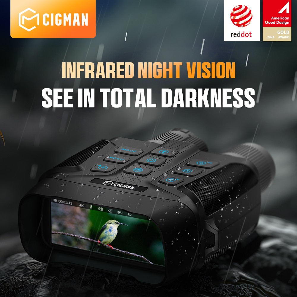 Binokulárny ďalekohľad CIGMAN CNV01 s nočným videním, 3,99" veľká obrazovka, batéria 5000mAh až 18 hodín, f/1.0 Veľká clona, 32GB pamäťová karta, 5-násobný zoom, svietidlo, kompas