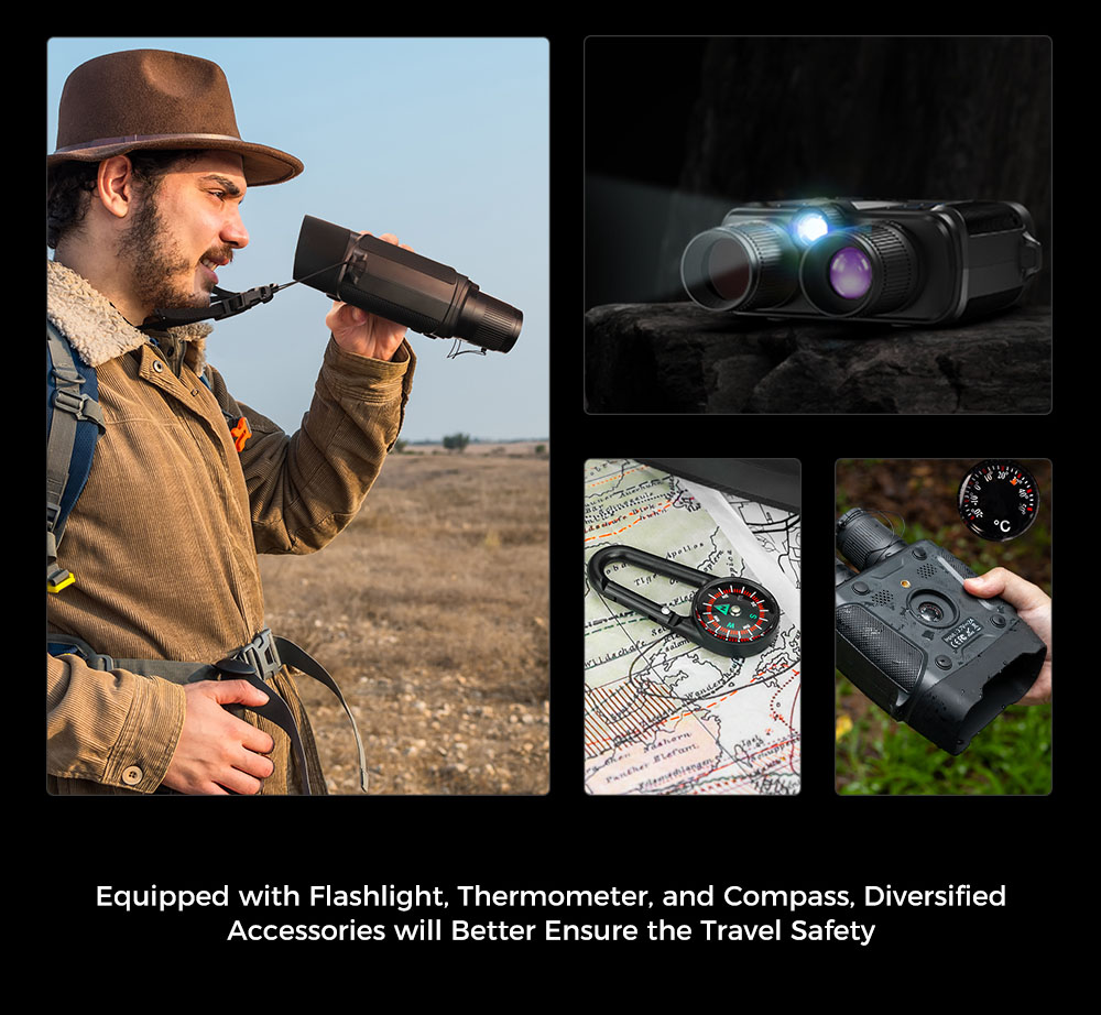 CIGMAN CNV01 Night Vision Binoculars, 3.99" Large Screen, Up to 18H 5000mAh Battery, f/1.0 Large Aperture, 32GB Memory Card, 5X Zoom, Flashlight, Compass