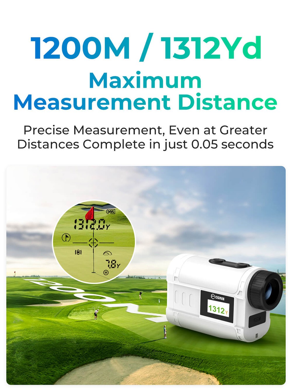 CIGMAN CT-1200 Golf-Entfernungsmesser, 1312 Yards mit Neigung, 6-fache Vergr&ouml;&szlig;erung, Flag-Lock-Vibration, IP54 wasserdicht, 6 Modi, wiederaufladbar 750 mAh