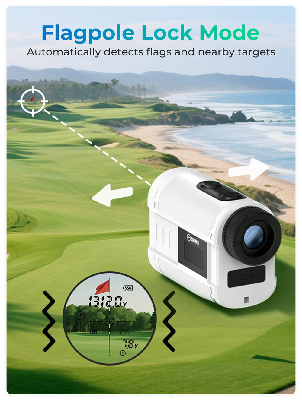 CIGMAN CT-1200 Golf Rangefinder, 1312 Yards with Slope, 6X Magnification, Flag-Lock Vibration, IP54 Waterproof, 6 Modes, Rechargeable 750mAh