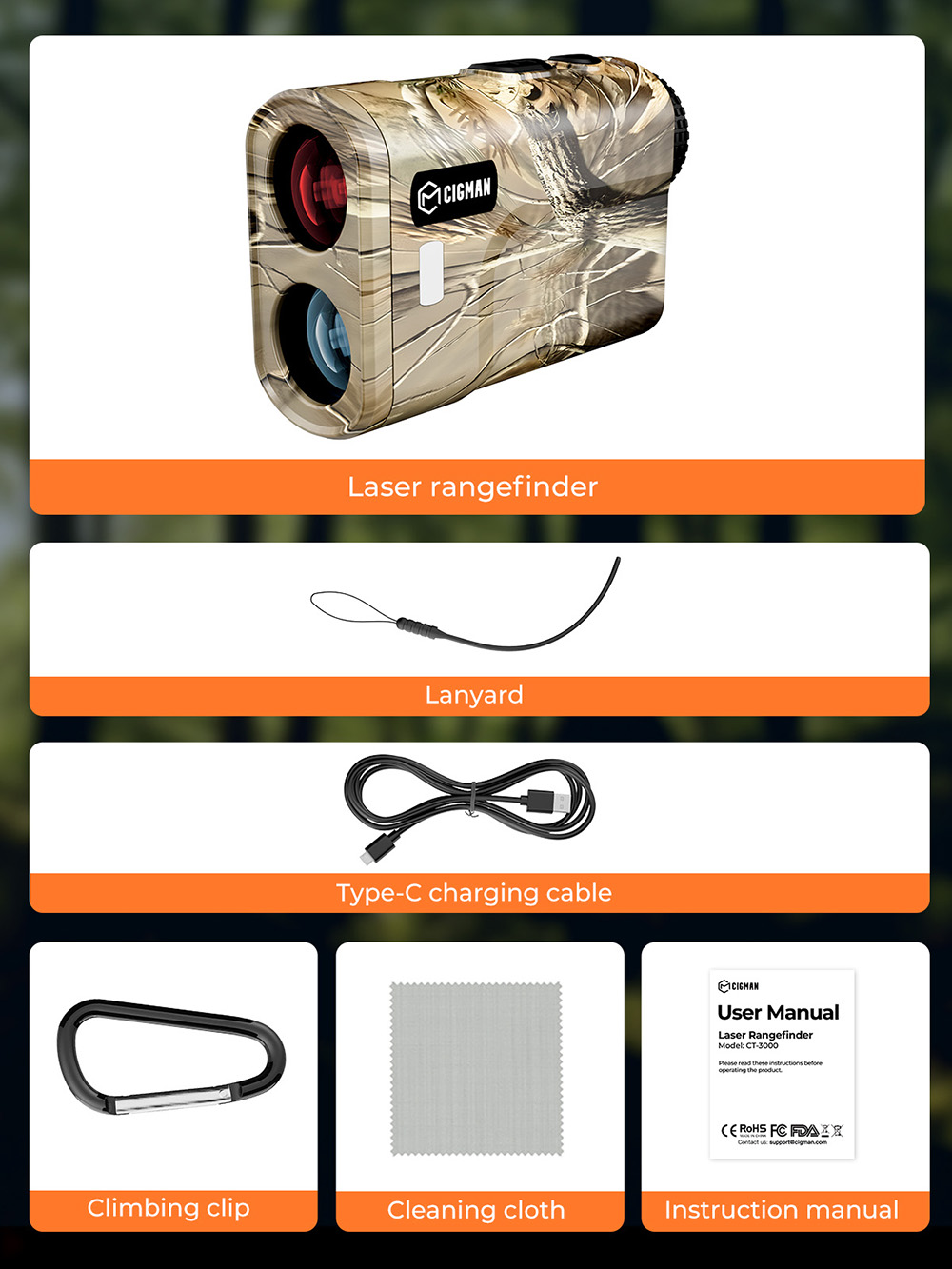 CIGMAN CT-3000 T&eacute;l&eacute;m&egrave;tre de Chasse 3000m, Grossissement 6X, Protection IP54, 7 Modes