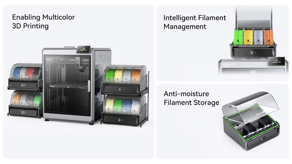 Creality CFS Filament System for K2 Plus, 4-Spool Moisture-Proof Storage, 16-Color 3D Printing