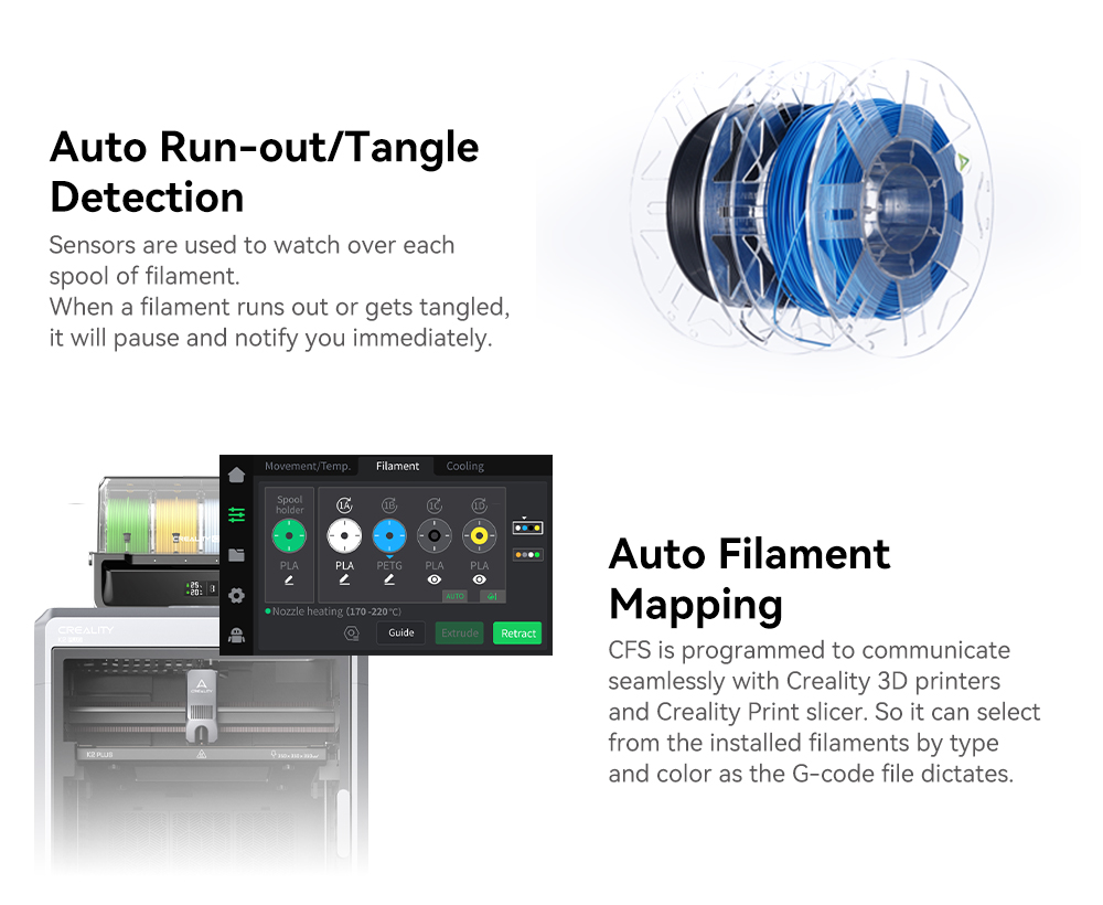 Creality CFS Filament System for K2 Plus, 4-Spool Moisture-Proof Storage, 16-Color 3D Printing