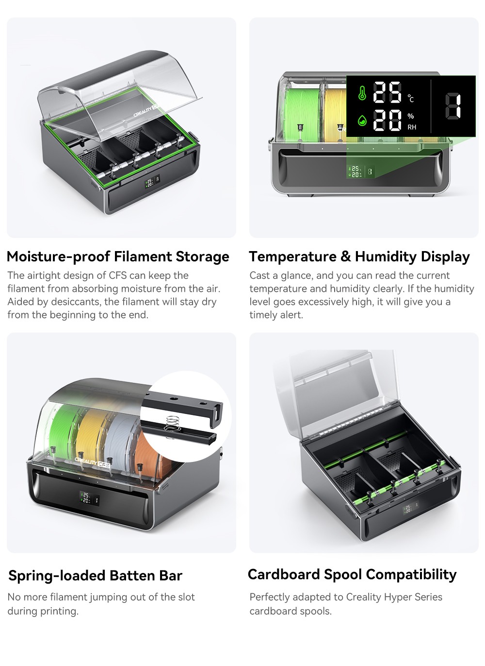 Creality CFS Filament System for K2 Plus, 4-Spool Moisture-Proof Storage, 16-Color 3D Printing