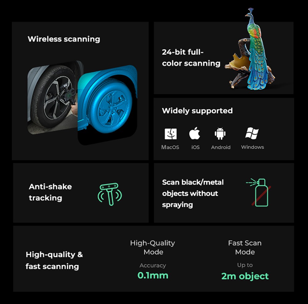 Refurbished Creality CR-Scan Ferret Pro 3D Scanner, Infrared Light Source, Up to 30 fps Scan Speed, 0.1mm Accuracy, 150-700mm Working Distance, 560x820mm Single Capture Range, 150x150mm Minimum Scanning, Wireless Connection