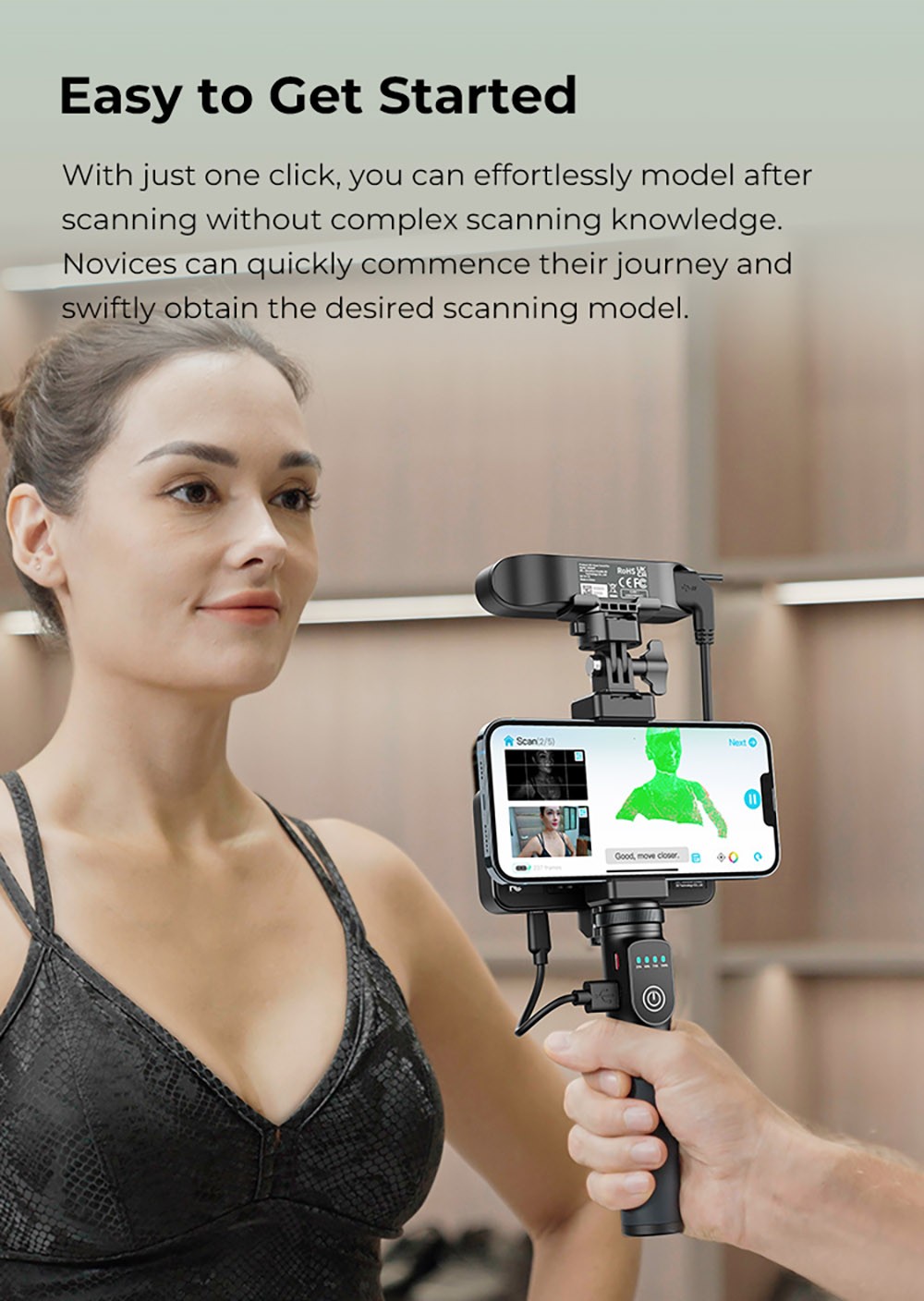 Refurbished Creality CR-Scan Ferret Pro 3D Scanner, Infrared Light Source, Up to 30 fps Scan Speed, 0.1mm Accuracy, 150-700mm Working Distance, 560x820mm Single Capture Range, 150x150mm Minimum Scanning, Wireless Connection