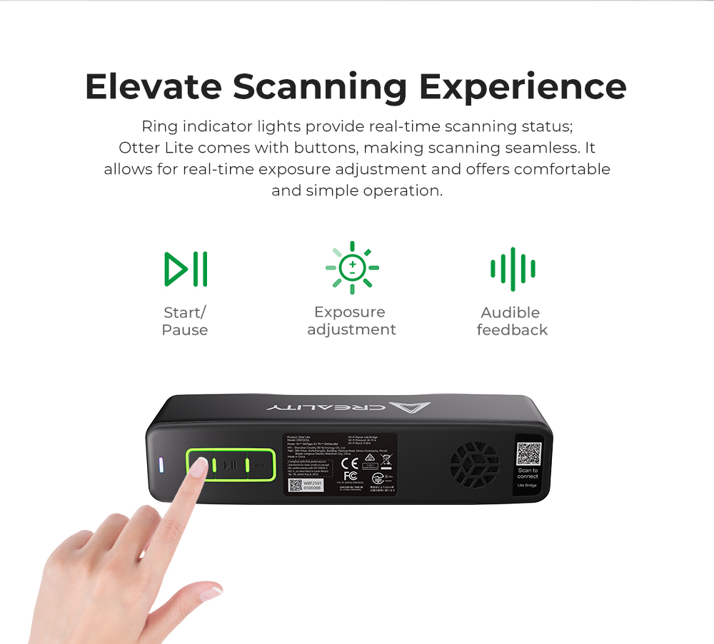 Creality Otter Lite 3D Scanner, 0.05 mm presnosť, objekty v rozsahu 20 - 2000 mm, 24-bitové plnofarebné skenovanie, skenovanie tváre & tela