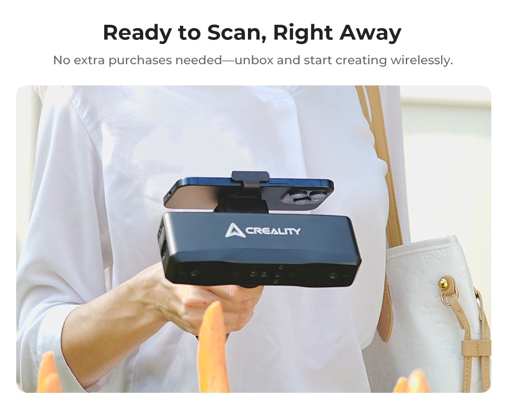 Creality Otter Lite 3D Scanner, 0.05 mm presnosť, objekty v rozsahu 20 - 2000 mm, 24-bitové plnofarebné skenovanie, skenovanie tváre a tela