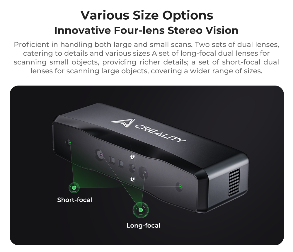 Creality Otter Lite 3D Scanner, 0.05 mm presnosť, objekty v rozsahu 20 - 2 000 mm, 24-bitové plnofarebné skenovanie, skenovanie tváre & tela
