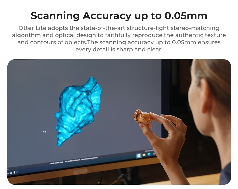 Creality Otter Lite 3D Scanner, 0.05 mm presnosť, objekty v rozsahu 20 - 2000 mm, 24-bitové plnofarebné skenovanie, skenovanie tváre & tela